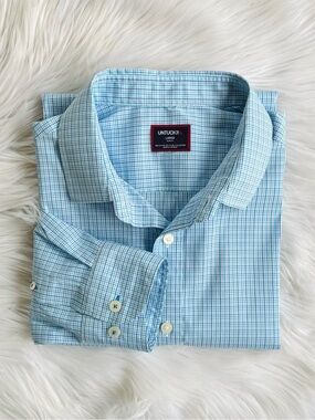 UNTUCKIt Men’s Slim Fit Blue Purple Plaid Button Down Shirt Large
